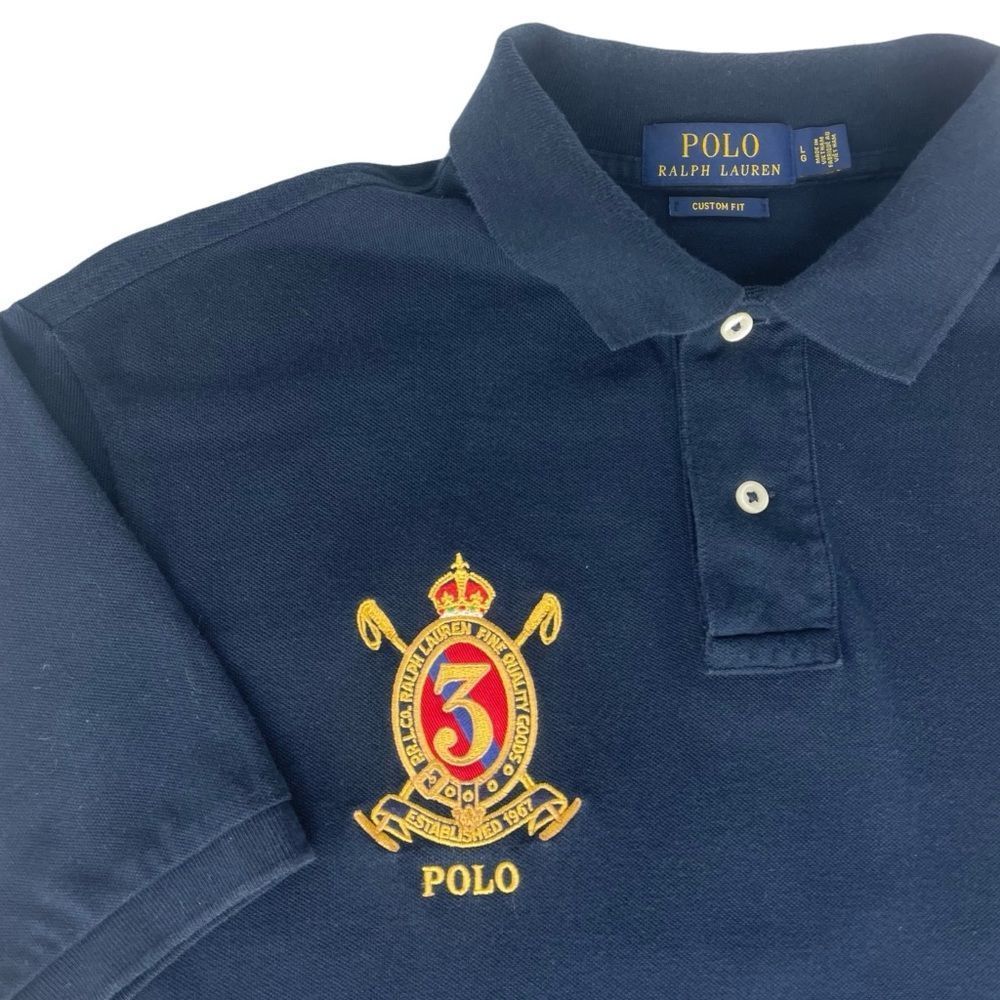 Polo by Ralph Lauren Navy with Gold Pony and 3 Crest - Custom Slim Fit Sz L